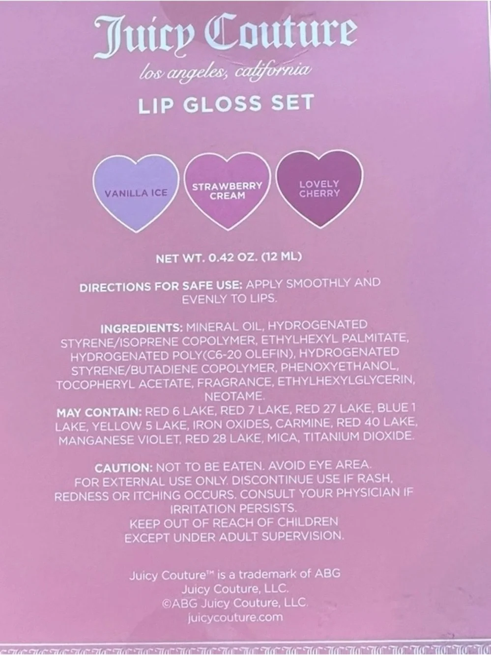 Juicy Couture Lip Gloss Set 3pc Vanilla Ice Strawberry Cream Lovely Cherry New